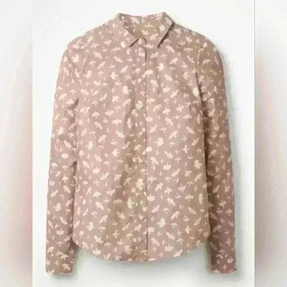 Women's Boden Modern Classic Shirt Pink White Bird Print Long Sleeve Button Up - Picture 1 of 14